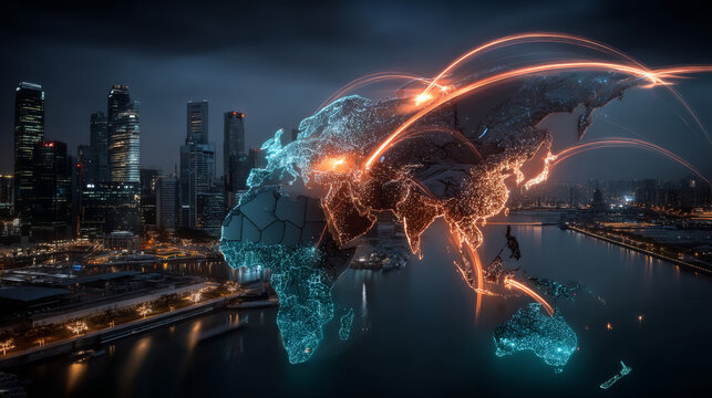 Compliance. Hand touching global network connection and ensuring regulatory compliance across different regions and industries effectively and seamlessly.