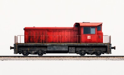Red freight locomotive on tracks