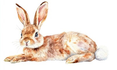 Fototapeta premium Watercolor kid rabbit doll, perfect for children, on white background. AI generated illustration.