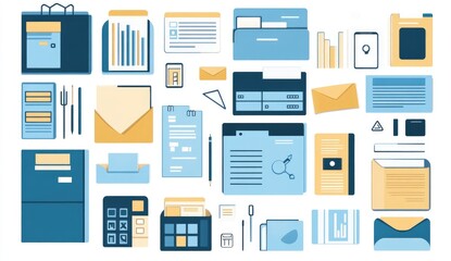 Assorted office supplies, files, and documents