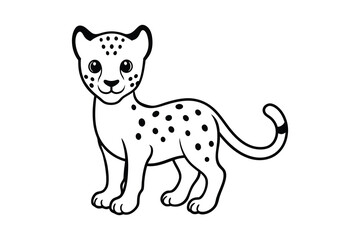 Line drawing of a cute cheetah cub with spots