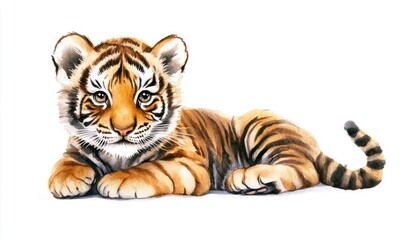 Fototapeta premium Watercolor kid tiger doll, isolated on white background. AI generated illustration.