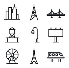 Fototapeta premium City Skyline Icons. Outline icon set of Pelagia in aquarium display: display tank, water filtration, circulation pump, feeding