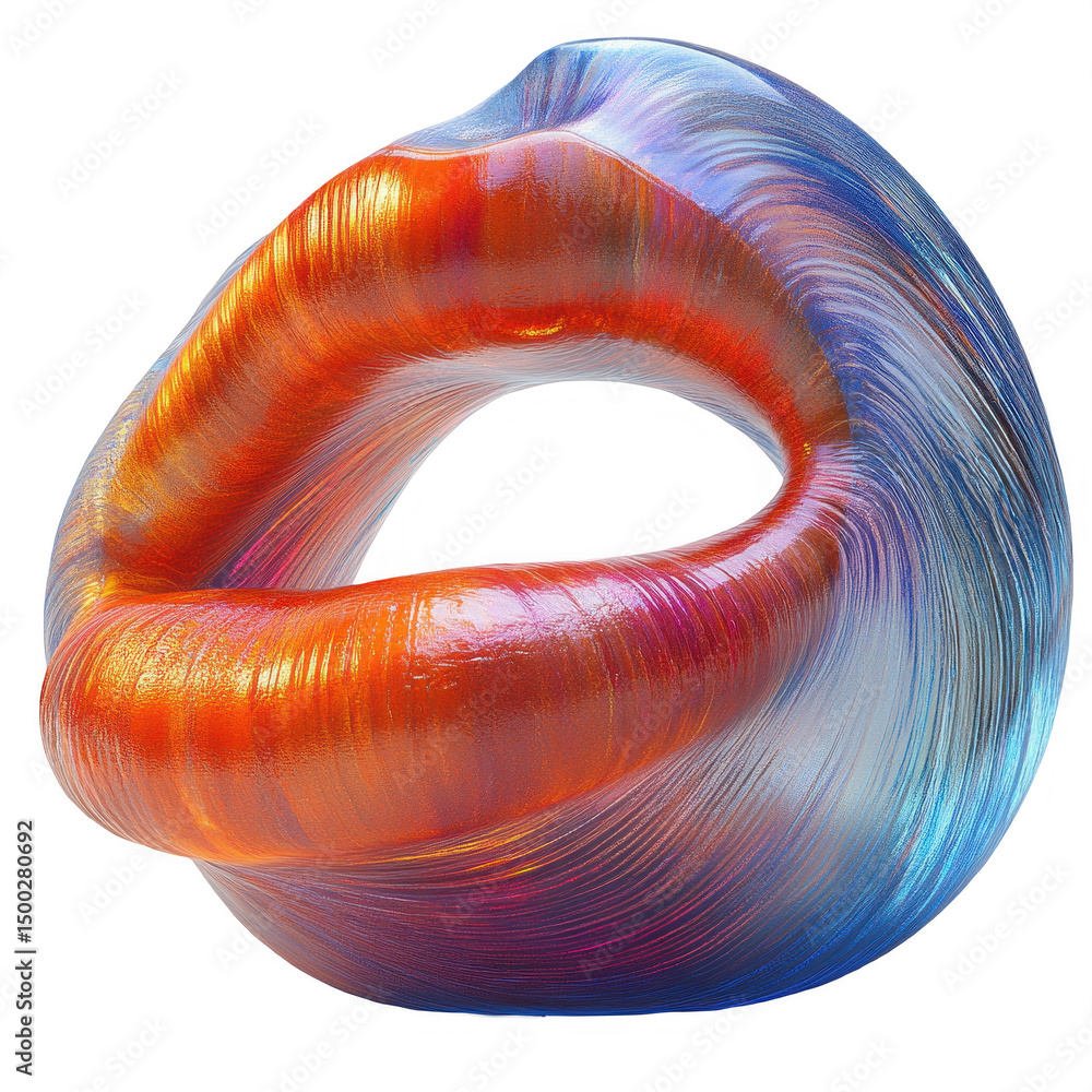 Fototapete abstract art torus shape rendering orange blue gradient on black background on transparent backgroun