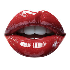 Red glossy lips makeup close up beauty fashion lipstick teeth smile mouth on transparent background
