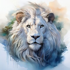 Selten und schön – Weißer Löwe im Aquarellstil