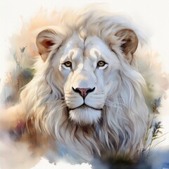 Selten und schön – Weißer Löwe im Aquarellstil