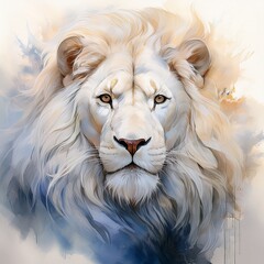 Selten und schön – Weißer Löwe im Aquarellstil