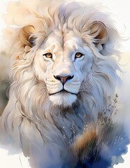 Selten und schön – Weißer Löwe im Aquarellstil
