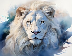 Selten und schön – Weißer Löwe im Aquarellstil