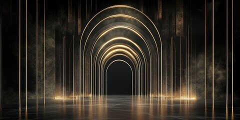 Dark, arched tunnel with golden light