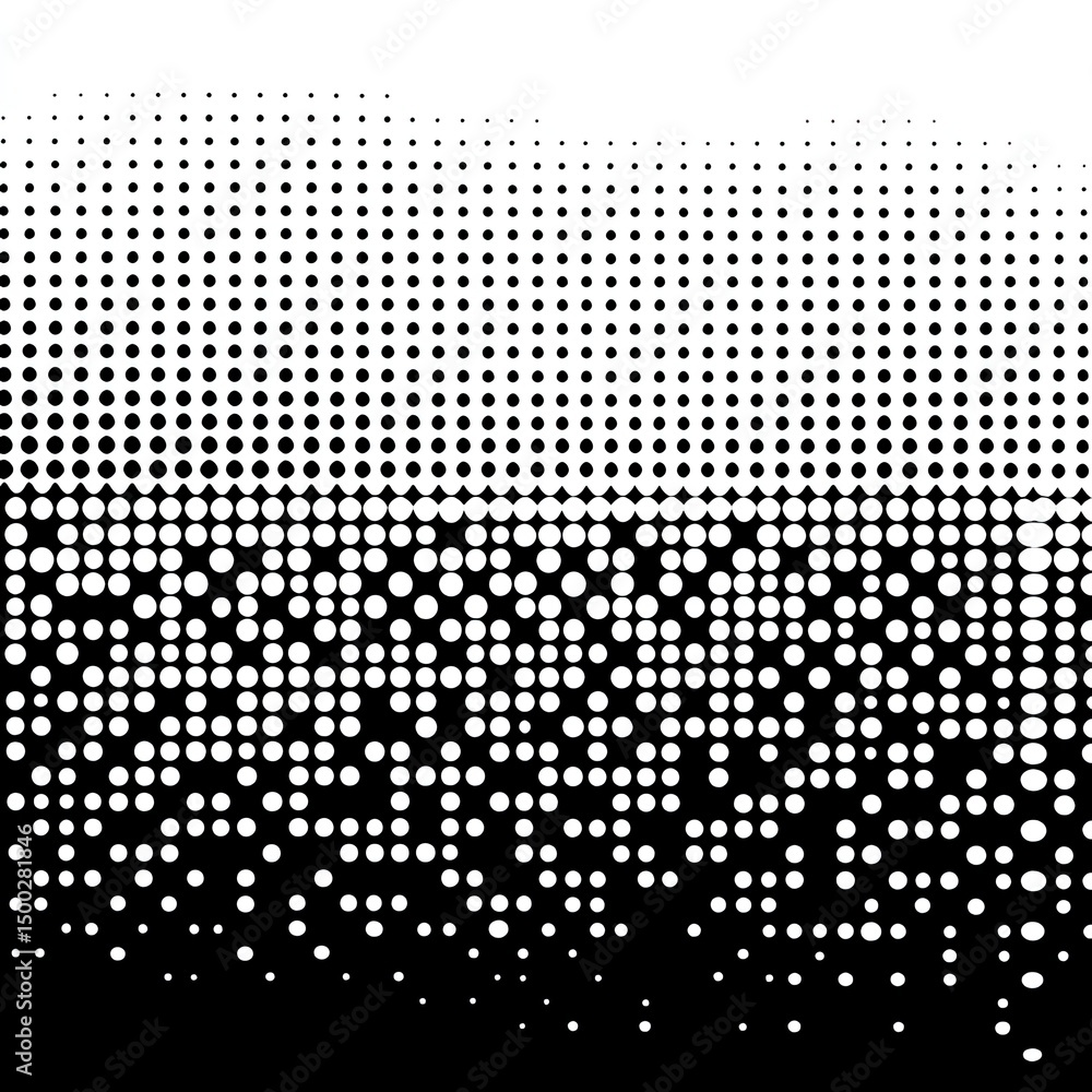 Poster abstract halftone pattern with graduated dots transitioning from white to black