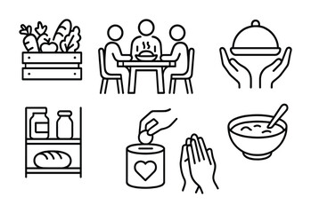 Fototapeta premium Community and charity line icons set – outline, giving, volunteer symbols