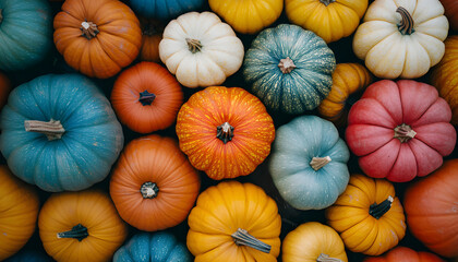Flatlay Colorful Halloween Background with Pumpkins
