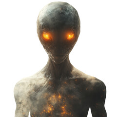 Alien humanoid with glowing eyes extraterrestrial being science fiction art on transparent background
