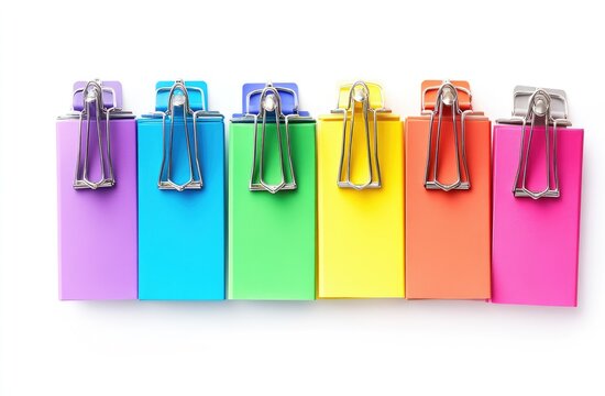 Colorful rectangular clips in a rainbow arrangement