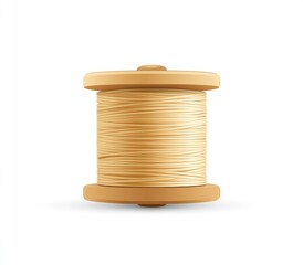 A spool of pale yellow thread on a wooden reel