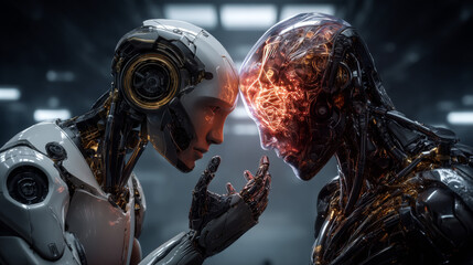 Internet of Things (IoT), Hands of robot hold Internet of Things network connection, data analytics, automation, and smart technology.