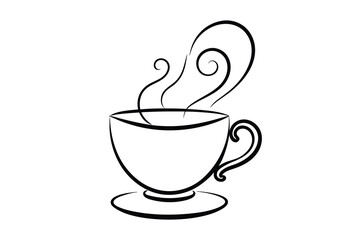 Line drawing of a steaming coffee cup