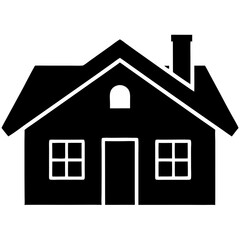 Home Silhouette: A simple, elegant black silhouette of a house against an unadorned backdrop, conveying concepts of home, shelter, and property with clarity and minimalist charm.