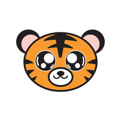 Smiling tiger head cartoon. Vector