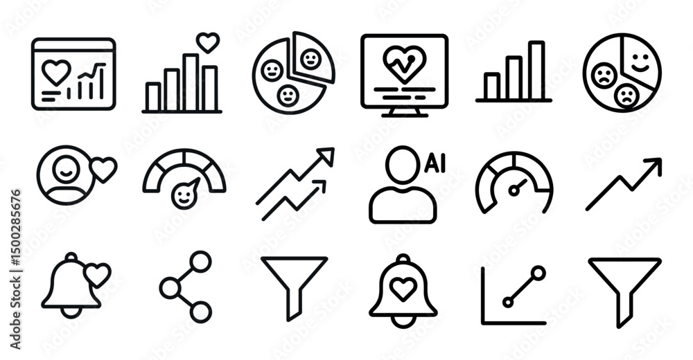 Poster analytics and statistics line icons set – outline, data visualization, analytics symbols