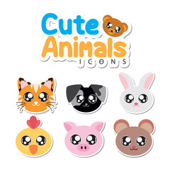 Cute animal faces pack. Vector