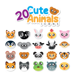 Cute animal faces pack. Vector