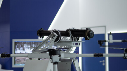 Drone Equipped With Mounted Weaponry Demonstrates Modern Military Technology in a Controlled Environment