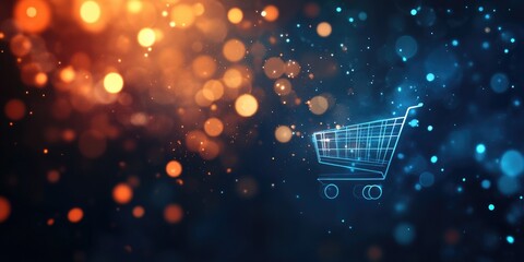 Abstract digital shopping cart graphic with bokeh