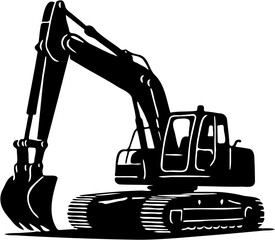 excavator silhouette vector illustration, isolated on white