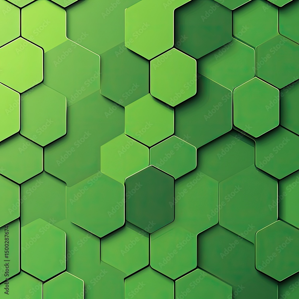 Poster abstract green hexagon pattern with depth and shadow