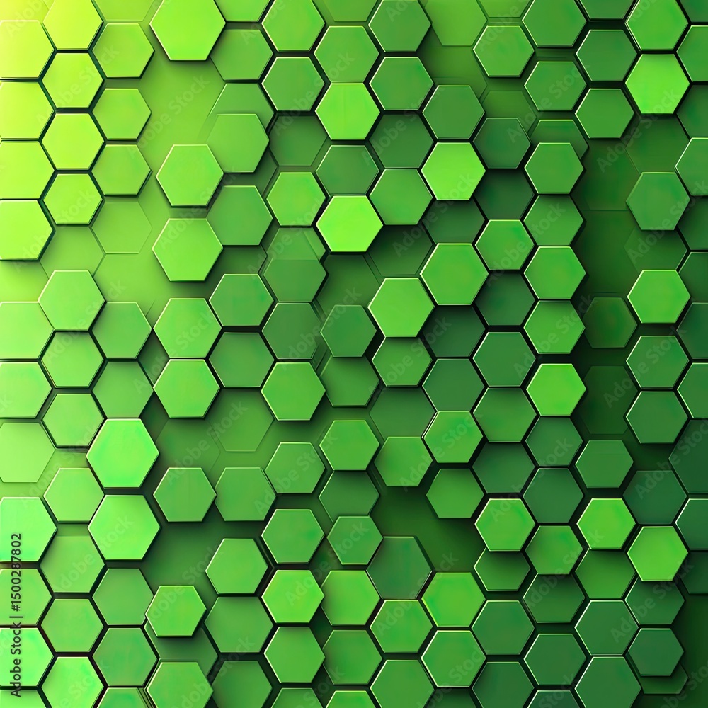 Poster abstract green honeycomb pattern with depth and light variations