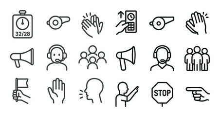 Communication and announcement icons set – outline, linear, message symbols