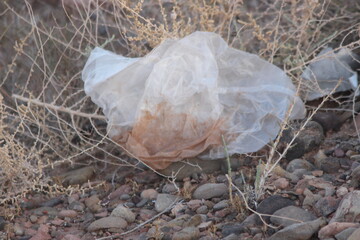 A plastic bag on the ground, Plastic environmental impact