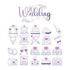 Gradient wedding icon set. Vector