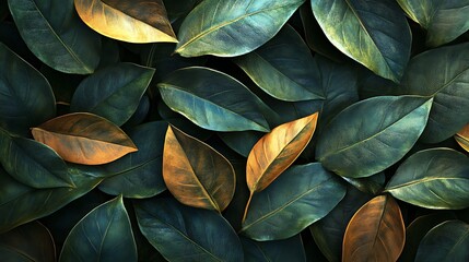 Vibrant pattern of overlapping leaves in various shades of green and yellow