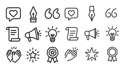 Communication and creativity icons set – line, outline, speech and design symbols