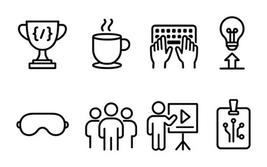 Business and technology outline icons set &ndash; sleek, linear, office and work symbols