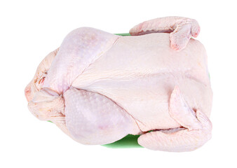 Raw chicken, whole and uncooked. Isolated