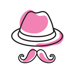Pink hat and mustache. Vector
