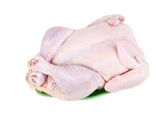 Raw chicken, whole and uncooked. Isolated