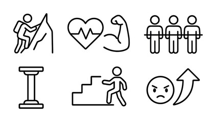Fitness and strength line icons set – outline, exercise, workout symbols