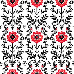 Obraz premium Red and black floral damask pattern on white background