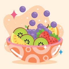 Bowl of assorted fresh fruits. Vector