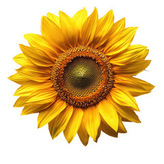 Fototapeta premium Isolated sunflower close up bright yellow petals floral botanical bloom on transparent background