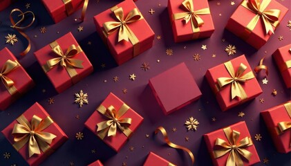 Elegant gift box pattern, gold ribbon accents, texture, festive pattern