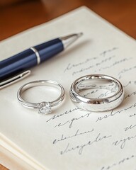 Fototapeta premium Beautiful Wedding Rings on Love Letter