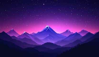 Night mountains under a vibrant purple-pink sky