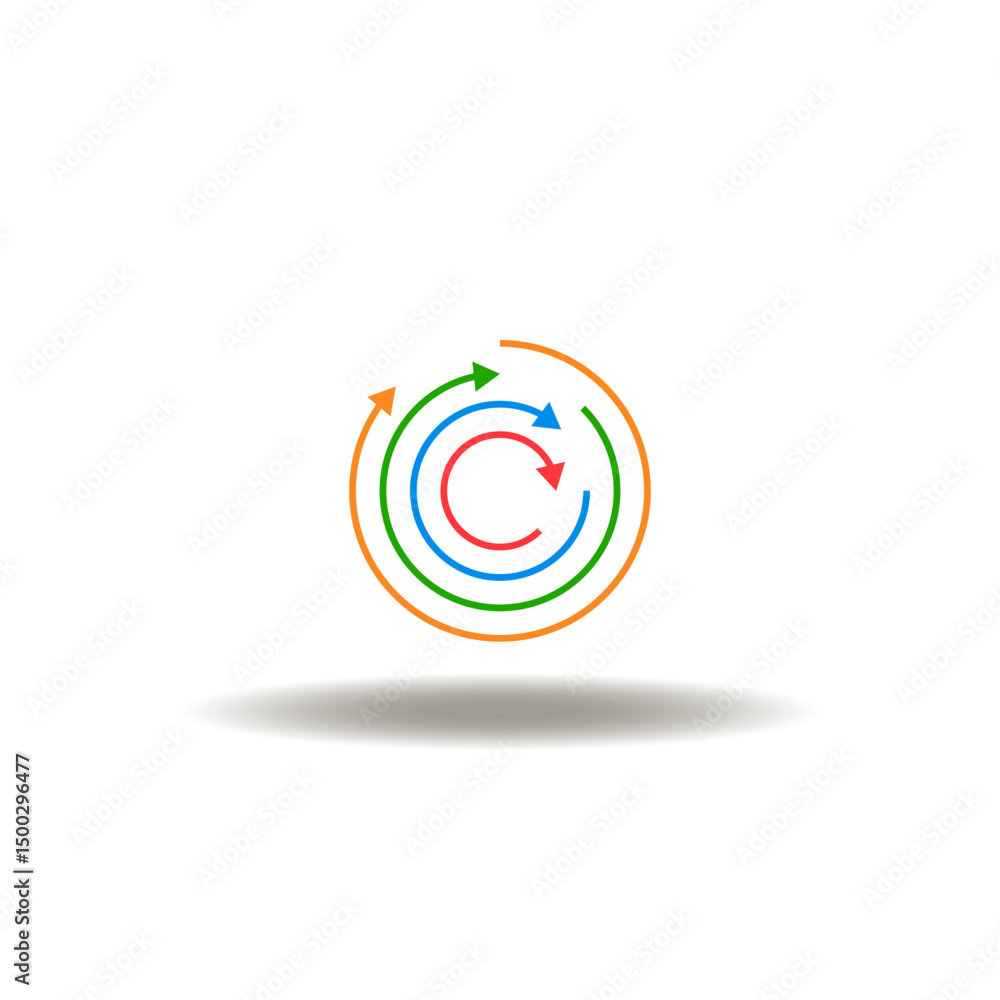 Poster vector illustration of colored multiple round arrows process. symbol of processing, progress managem